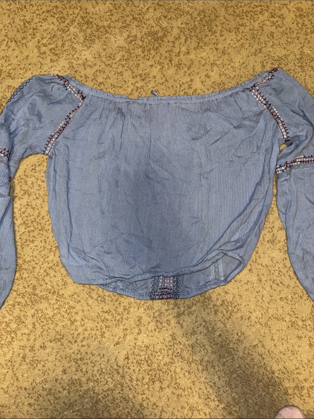 NWT Light Blue Pookie & Sebastian Off-Shoulder Peasant Top - Picture 5 of 5